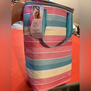Paris Hilton Striped Insulated Dual Wine Tote - Pink, Teal, Yellow, White